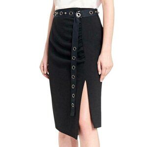 Nanette Lepore Black Stud Belt Knee Length Ruched Slit Solid 8
